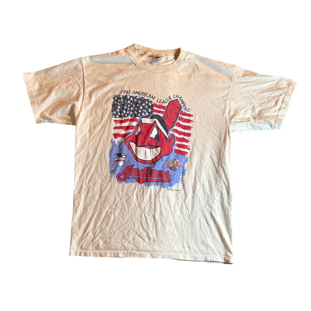 All Sport 1995 American League Champions T-Shirt Mens XL Cream Vintage Indians